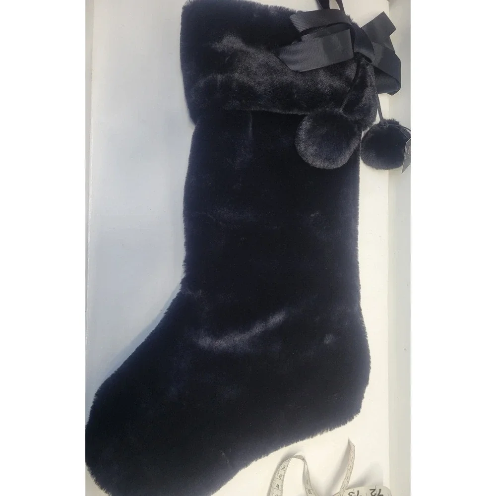 NWT Victoria's Secret Black Faux Fur Christmas Stocking Lips Heart‎ Diamond Bow